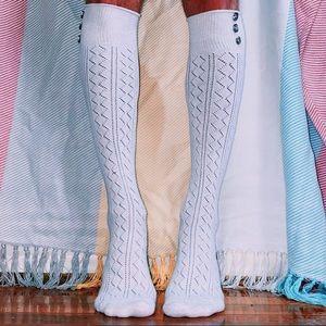 Knit Cream Knee Socks with Decorative Buttons